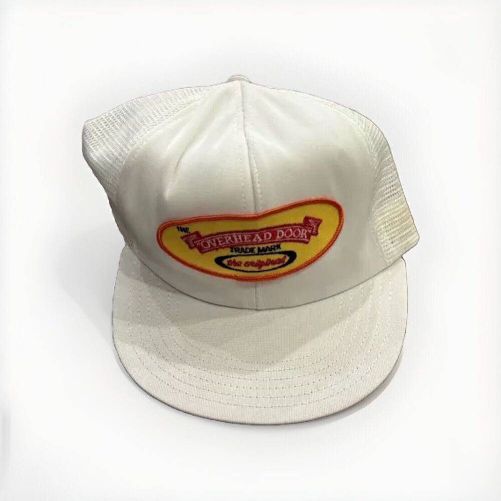 Vintage Mens White Original Overhead Doors Patch Mesh Trucker Snapback Hat USA